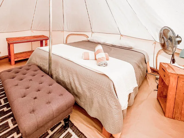 Private glamping with a king size bed